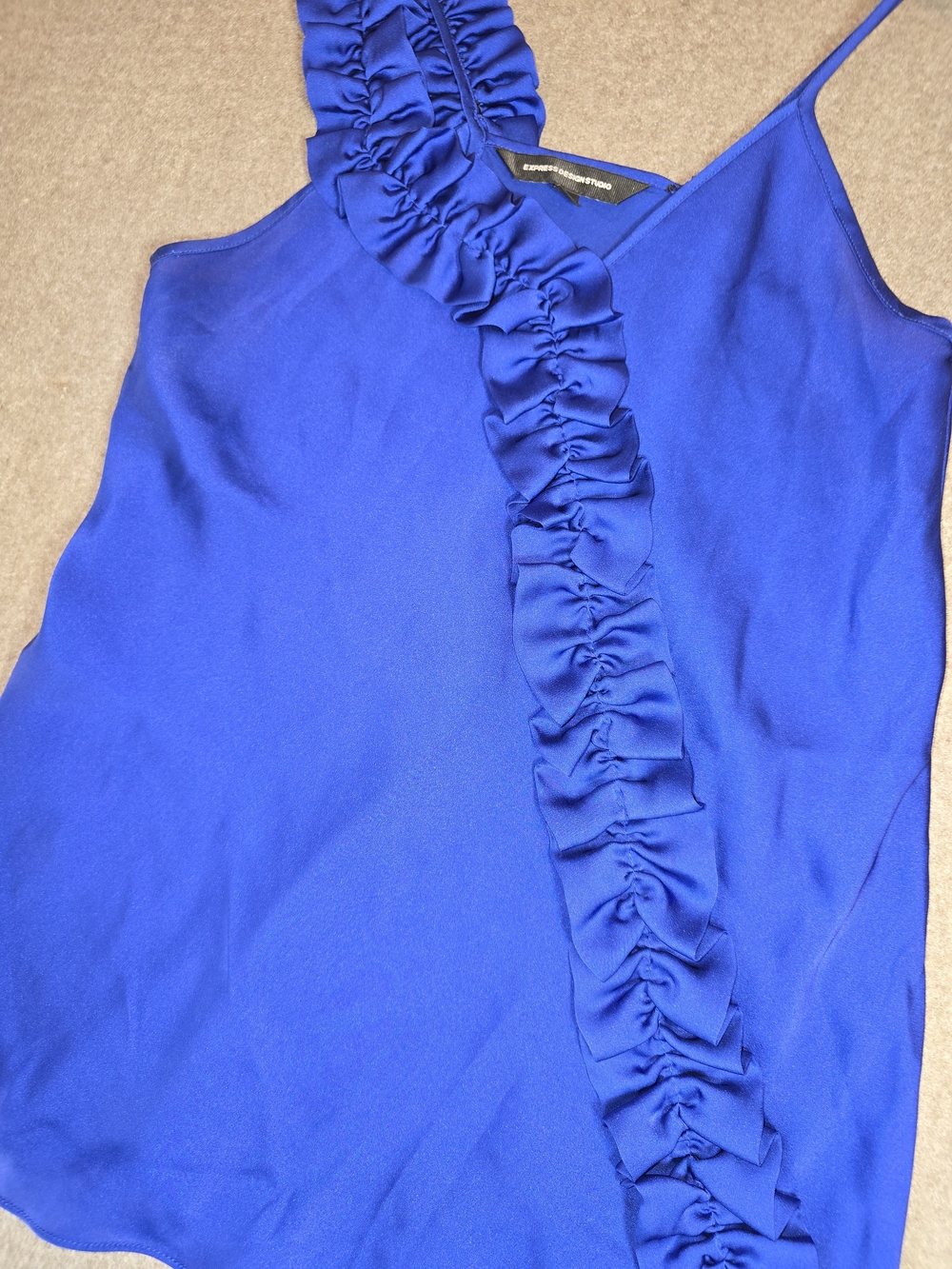 Express Royal Blue One-Shoulder Ruffle Blouse Women's XS